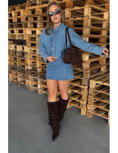 Women's Brown Suede Ankle Boots With Gathered Shaft Heeled Durela