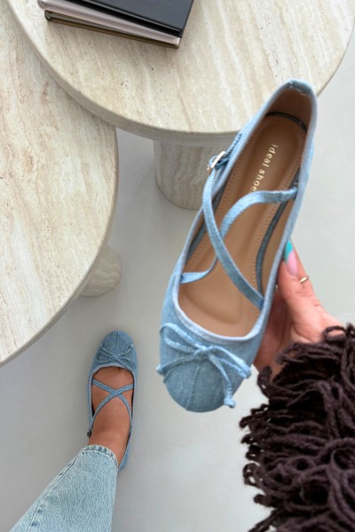 Women's Strappy Ballerinas with Bow in Denim Maysie