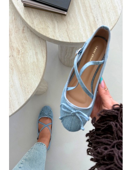 Women's Strappy Ballerinas with Bow in Denim Maysie