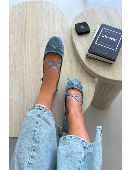Women's Strappy Ballerinas with Bow in Denim Maysie