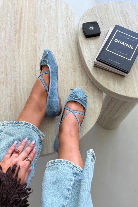 Women's Strappy Ballerinas with Bow in Denim Maysie