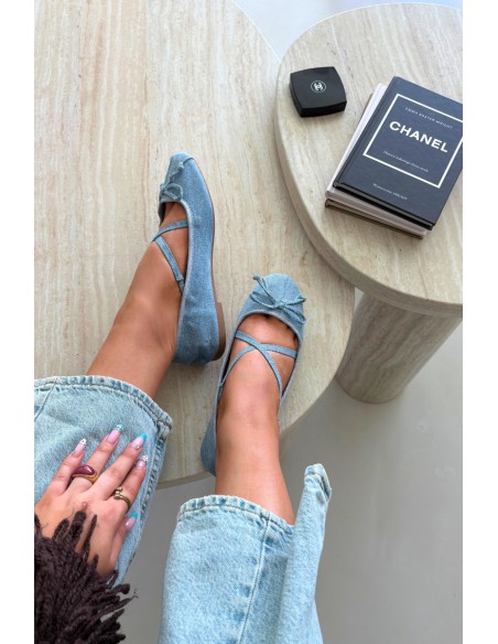 Women's Strappy Ballerinas with Bow in Denim Maysie