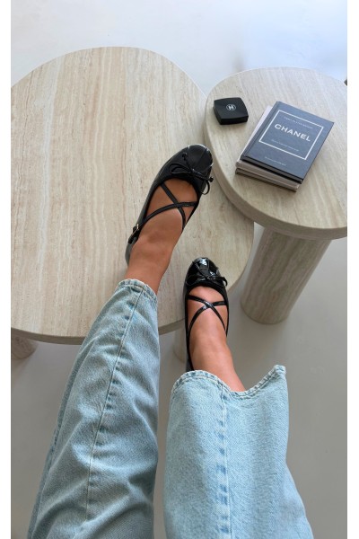 Patent Leather Ballerinas With Straps and Bow Black Maysie