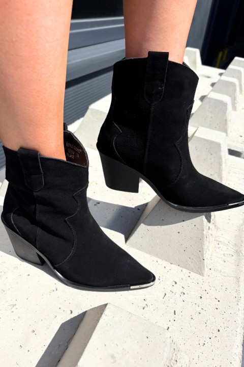 Leather Suede Cowboy Boots with Heel Lined Black Pelsa
