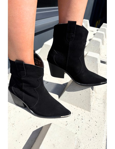 Leather Suede Cowboy Boots with Heel Lined Black Pelsa