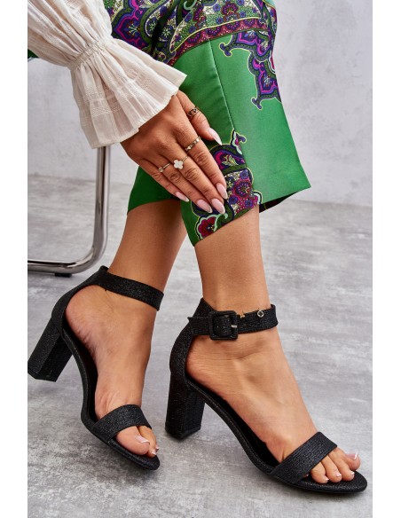 Glossy Heel Sandals Black Maxim
