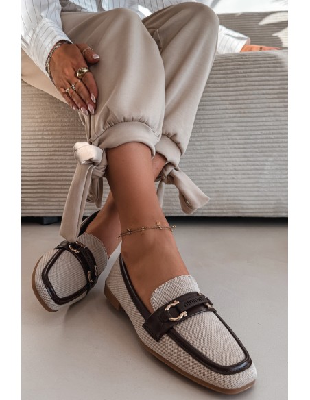 Damskie Loafersy Shoes With Decorative Element Brown-Beige Evelora