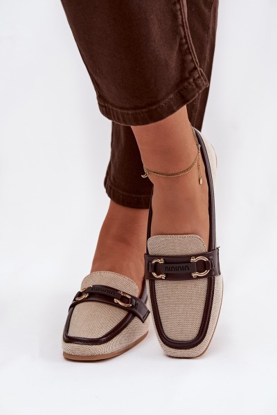 Damskie Loafersy Shoes With Decorative Element Brown-Beige Evelora 2