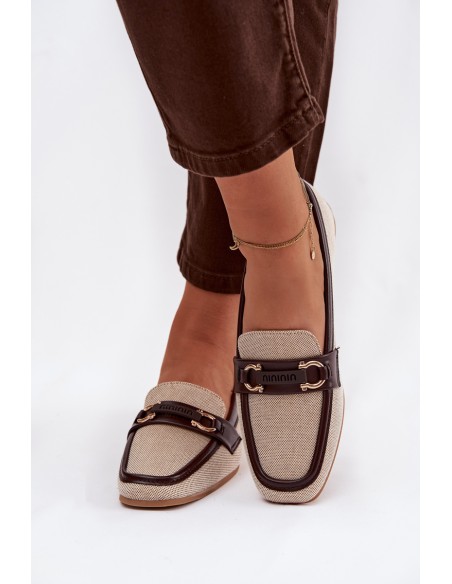 Damskie Loafersy Shoes With Decorative Element Brown-Beige Evelora