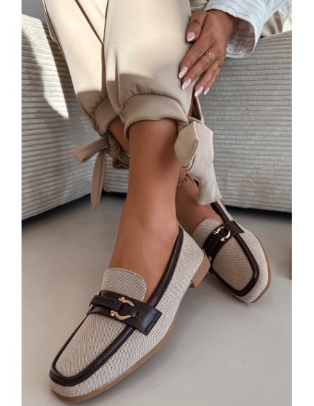 Damskie Loafersy Shoes With Decorative Element Brown-Beige Evelora