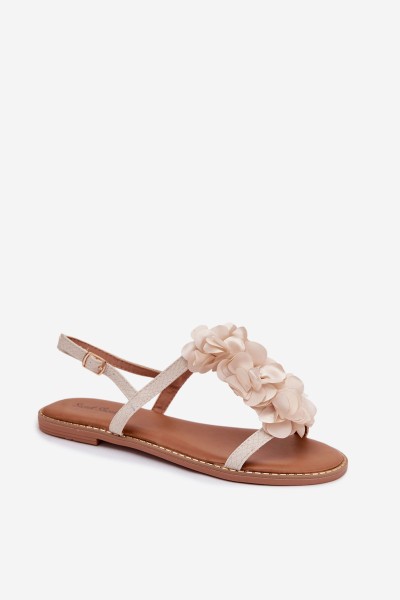 Women's Flat Sandals With Decorative Flowers Jasnobeżowe Noemia 2