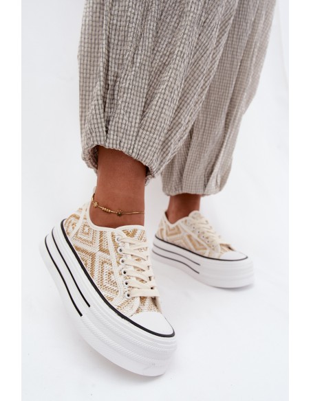 Women's Low Platform Sneakers White-Gold Medina