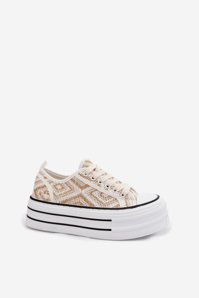 Women's Low Platform Sneakers White-Gold Medina 2