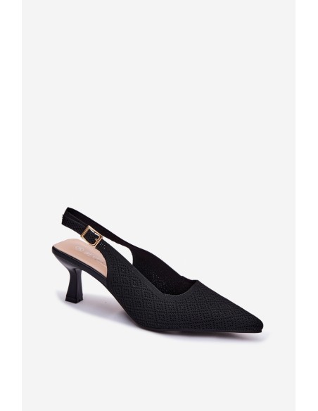 Delessa Black Fabric Heeled Sandals