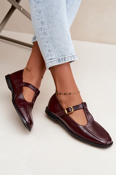 Women's Patent Leather Loafers With Strap Burgundy Bonnia