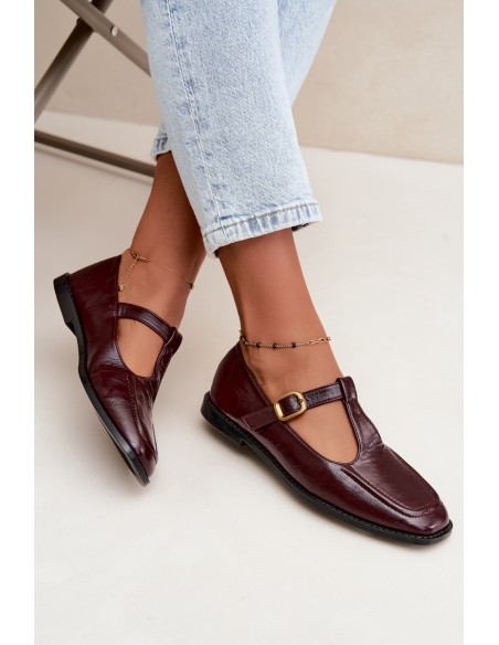 Women's Patent Leather Loafers With Strap Burgundy Bonnia