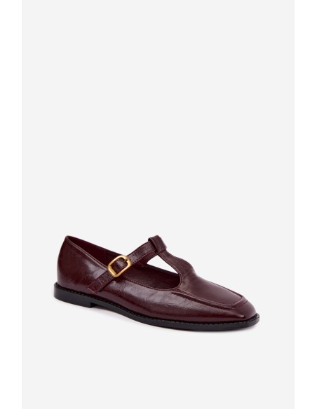 Women's Patent Leather Loafers With Strap Burgundy Bonnia