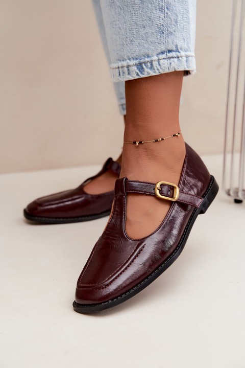 Women's Patent Leather Loafers With Strap Burgundy Bonnia