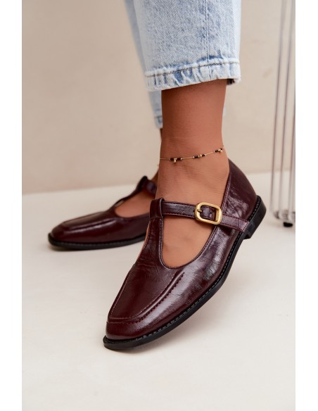 Women's Patent Leather Loafers With Strap Burgundy Bonnia