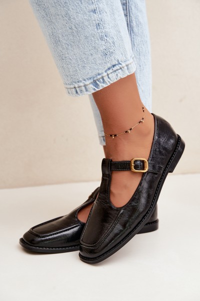 Women's Patent Leather Loafers With Strap Black Bonnia