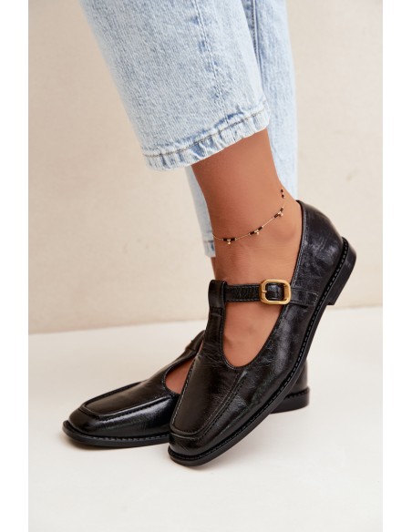 Women's Patent Leather Loafers With Strap Black Bonnia