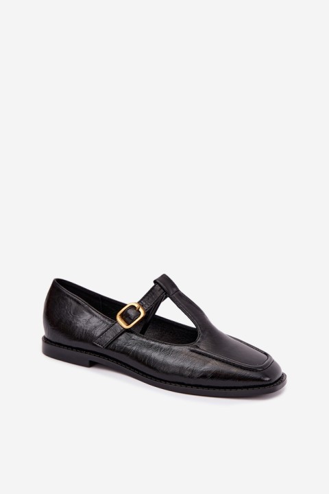 Women's Patent Leather Loafers With Strap Black Bonnia