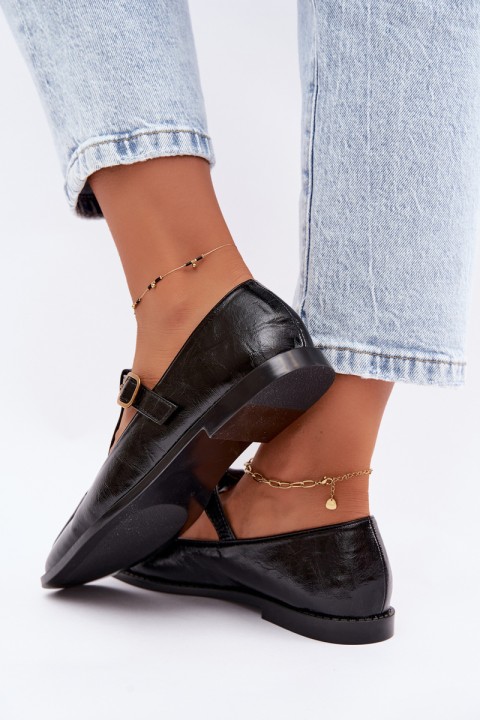 Women's Patent Leather Loafers With Strap Black Bonnia