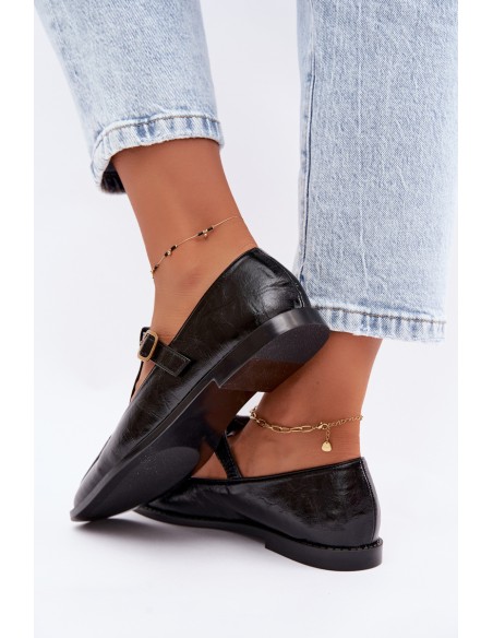 Women's Patent Leather Loafers With Strap Black Bonnia