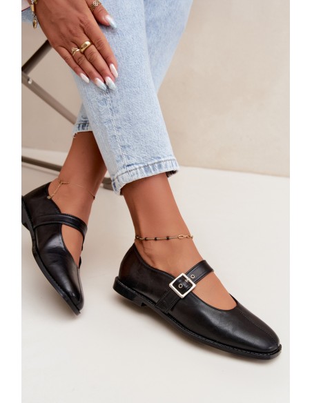 Women's Ballerina Flats with Buckle Black Muretta