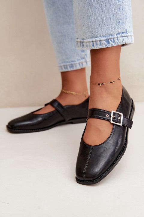 Women's Ballerina Flats with Buckle Black Muretta