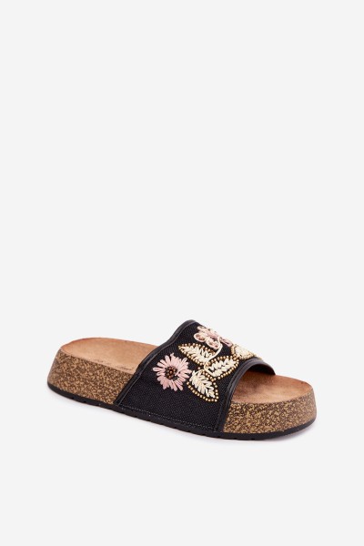 Women's Cork Platform Sandals With Embellishments Black Ledina 2