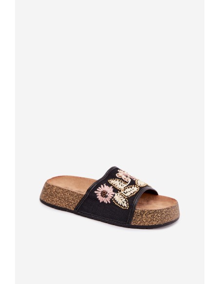 Women's Cork Platform Sandals With Embellishments Black Ledina