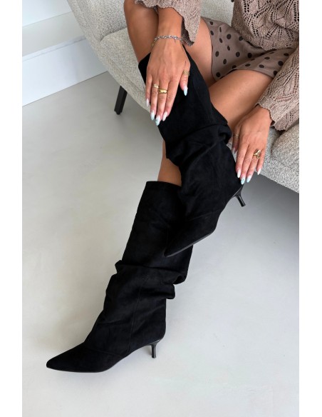 Black Suede Wrinkled Kitten Heel Ankle Boots Lowen