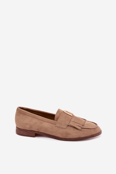 Women's Loafers With Fringes and Gold Detail Dark Beige Brenis 2