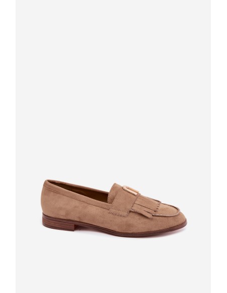 Women's Loafers With Fringes and Gold Detail Dark Beige Brenis