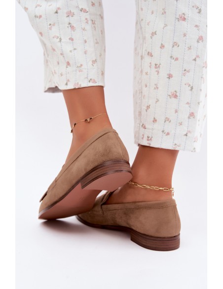 Women's Loafers With Fringes and Gold Detail Dark Beige Brenis