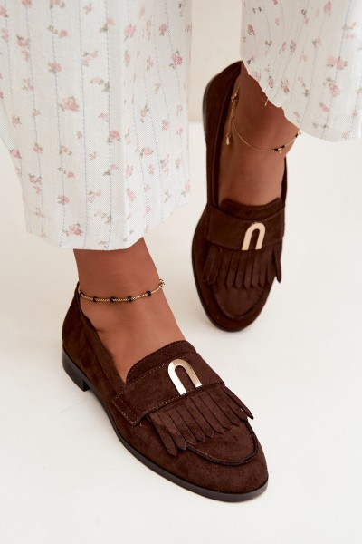 Women's Moccasins With Fringes and Gold Detail Chocolate Brenis