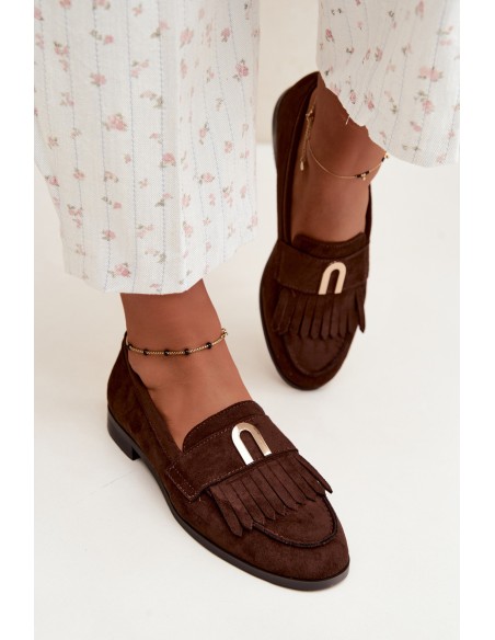 Women's Moccasins With Fringes and Gold Detail Chocolate Brenis