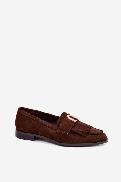 Women's Moccasins With Fringes and Gold Detail Chocolate Brenis 2