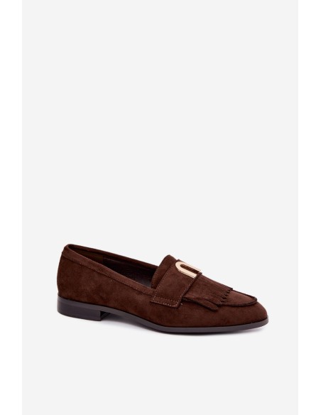 Women's Moccasins With Fringes and Gold Detail Chocolate Brenis