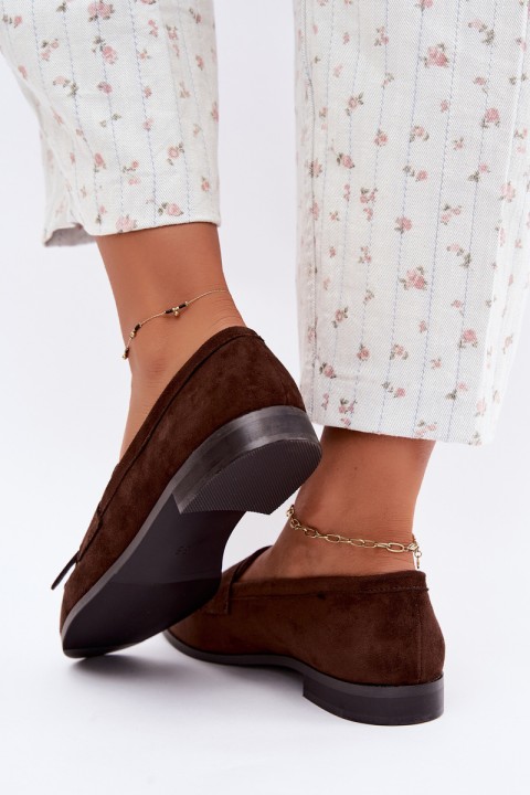 Women's Moccasins With Fringes and Gold Detail Chocolate Brenis