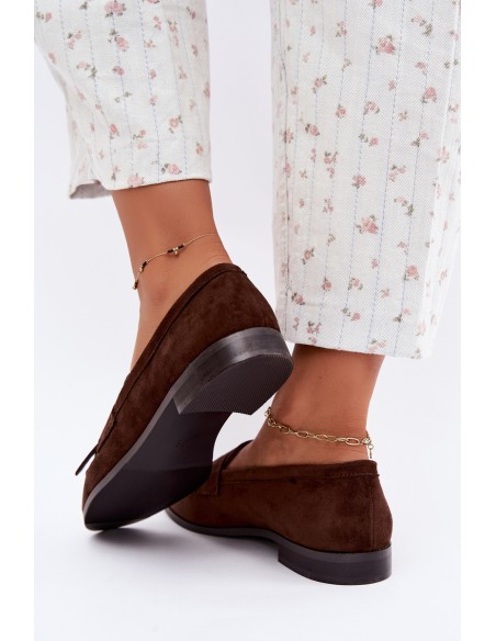 Women's Moccasins With Fringes and Gold Detail Chocolate Brenis