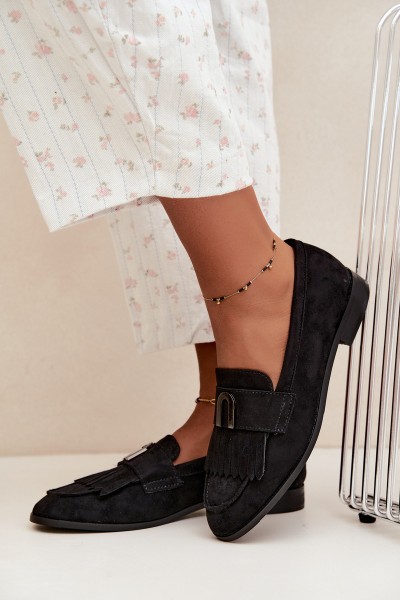 Women's Loafers With Fringes and Gold Detail Black Brenis