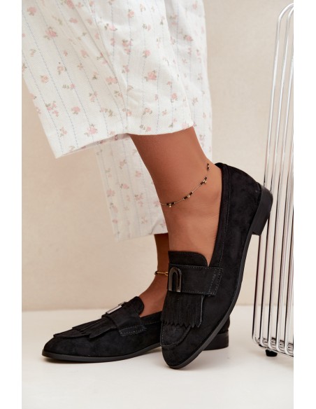 Women's Loafers With Fringes and Gold Detail Black Brenis