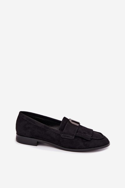 Women's Loafers With Fringes and Gold Detail Black Brenis 2