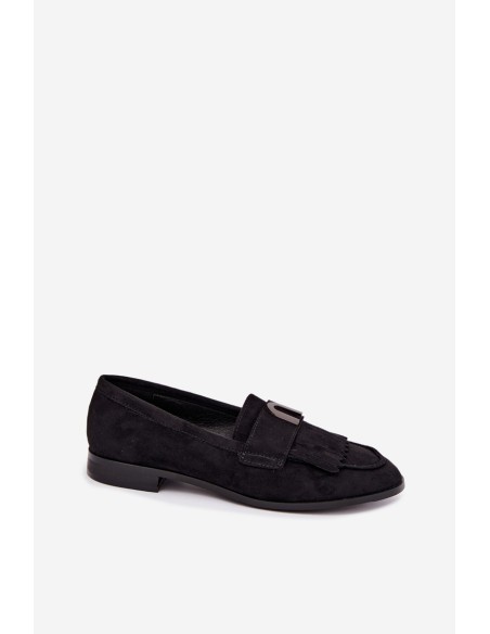 Women's Loafers With Fringes and Gold Detail Black Brenis