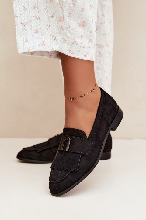 Women's Loafers With Fringes and Gold Detail Black Brenis