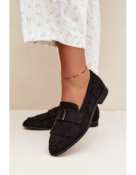 Women's Loafers With Fringes and Gold Detail Black Brenis