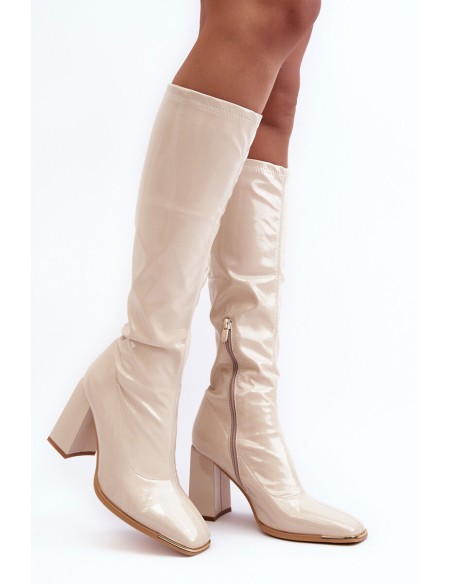 Knee-High Heeled Boots Beige Mlokva