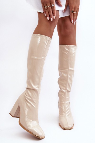Knee-High Heeled Boots Beige Mlokva 2